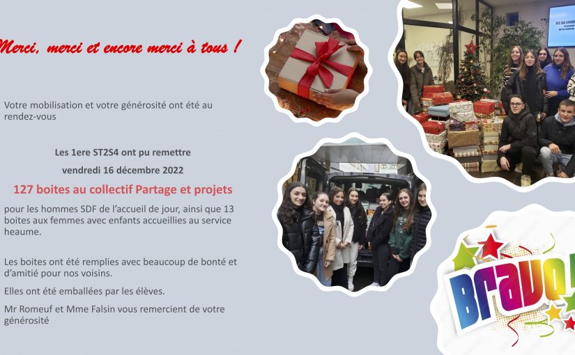 Merci !! Collecte des boites de Noël